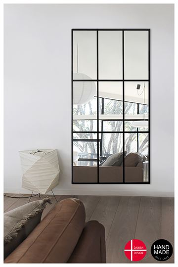 Speil med sort jernramme str. 200x100 cm